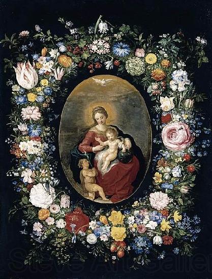 Jan Breughel Virgin and Child with Infant St John in a Garland of Flowers Norge oil painting art